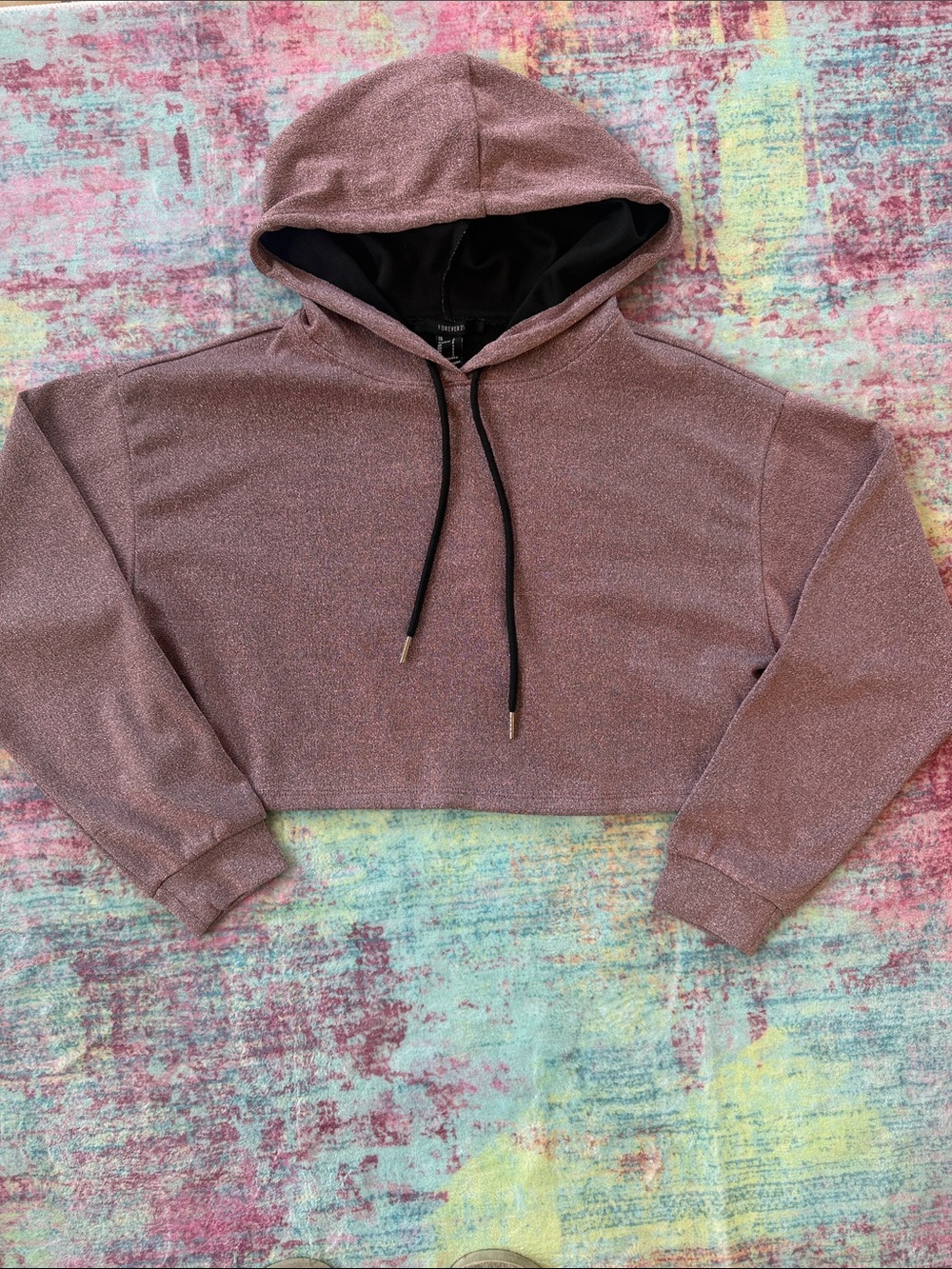 Forever 21 Shimmery Dusty Rose Cropped Hoodie